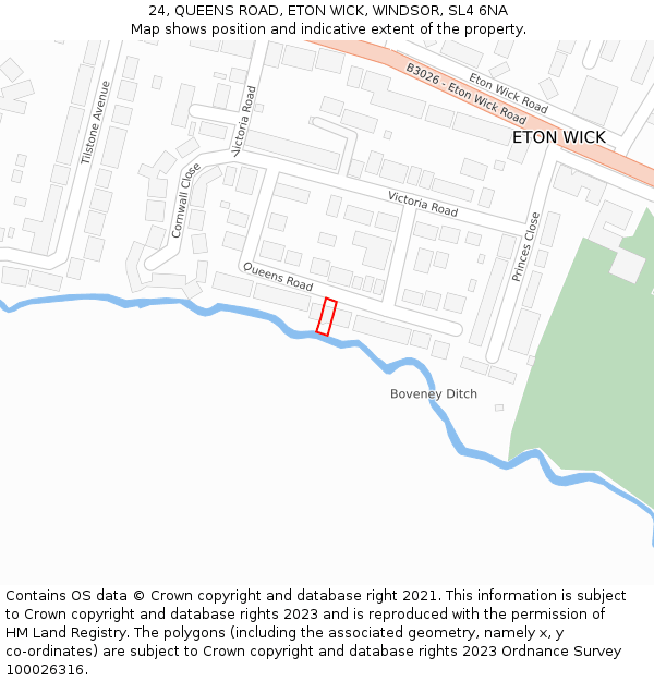 24, QUEENS ROAD, ETON WICK, WINDSOR, SL4 6NA: Location map and indicative extent of plot