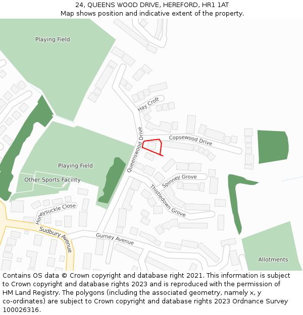 24, QUEENS WOOD DRIVE, HEREFORD, HR1 1AT: Location map and indicative extent of plot
