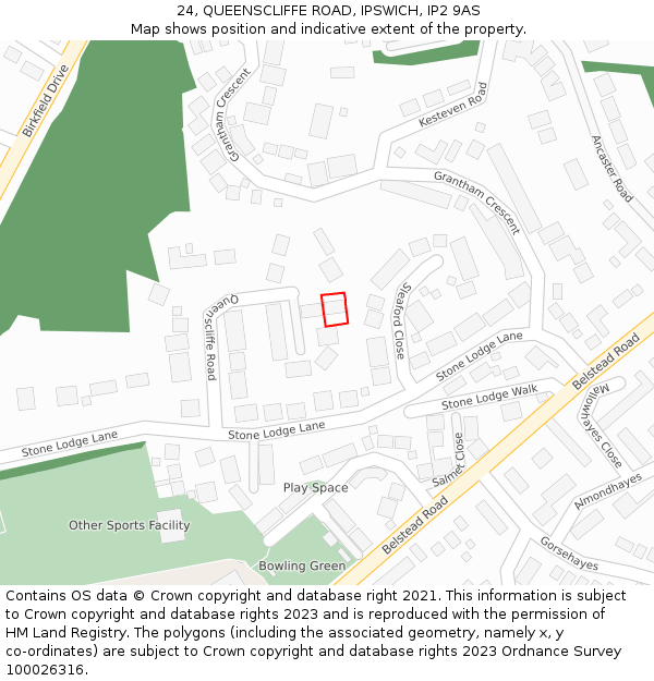 24, QUEENSCLIFFE ROAD, IPSWICH, IP2 9AS: Location map and indicative extent of plot