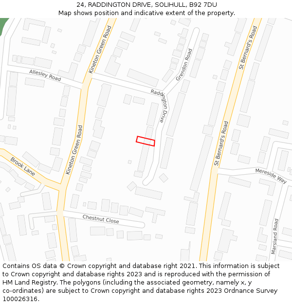 24, RADDINGTON DRIVE, SOLIHULL, B92 7DU: Location map and indicative extent of plot