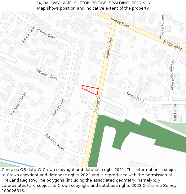 24, RAILWAY LANE, SUTTON BRIDGE, SPALDING, PE12 9UY: Location map and indicative extent of plot