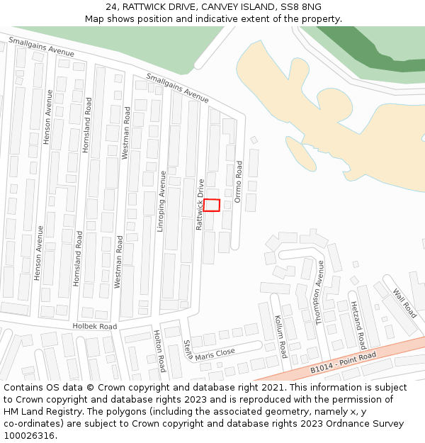 24, RATTWICK DRIVE, CANVEY ISLAND, SS8 8NG: Location map and indicative extent of plot