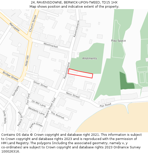 24, RAVENSDOWNE, BERWICK-UPON-TWEED, TD15 1HX: Location map and indicative extent of plot