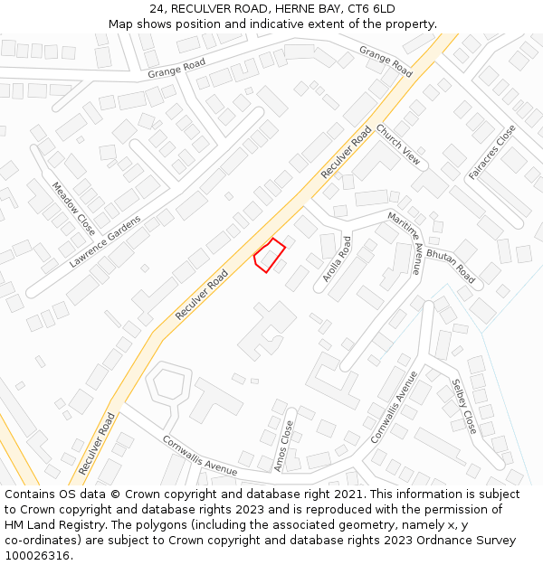 24, RECULVER ROAD, HERNE BAY, CT6 6LD: Location map and indicative extent of plot