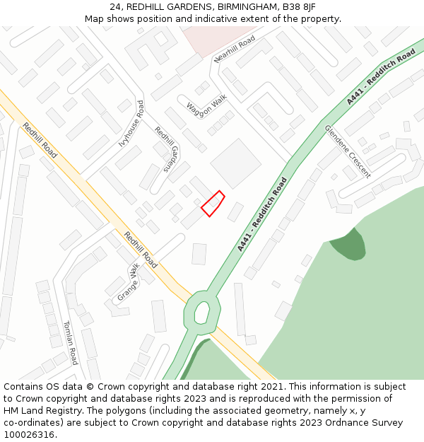 24, REDHILL GARDENS, BIRMINGHAM, B38 8JF: Location map and indicative extent of plot