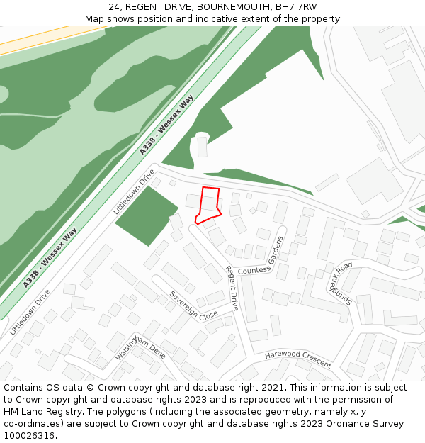 24, REGENT DRIVE, BOURNEMOUTH, BH7 7RW: Location map and indicative extent of plot