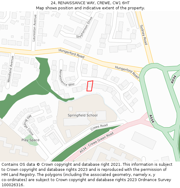 24, RENAISSANCE WAY, CREWE, CW1 6HT: Location map and indicative extent of plot