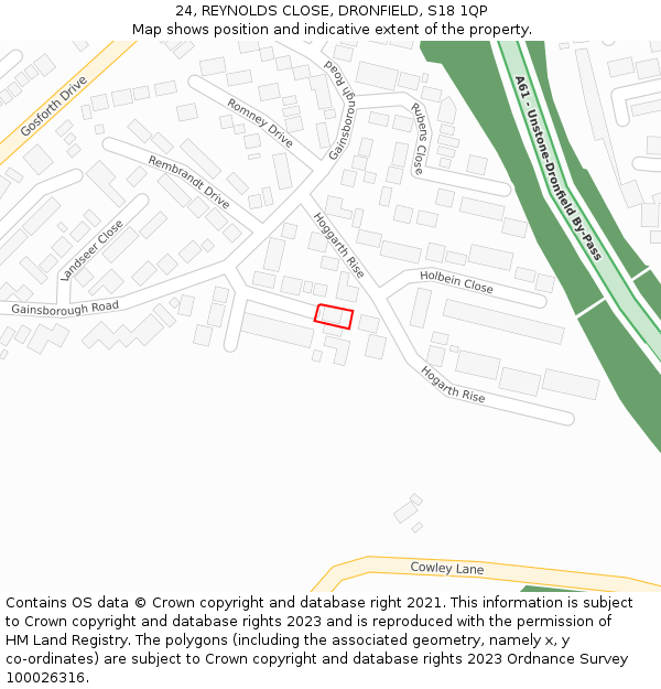 24, REYNOLDS CLOSE, DRONFIELD, S18 1QP: Location map and indicative extent of plot