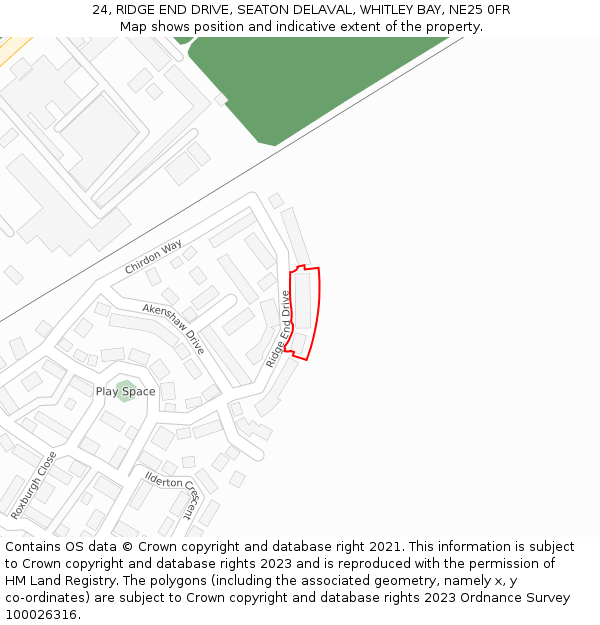 24, RIDGE END DRIVE, SEATON DELAVAL, WHITLEY BAY, NE25 0FR: Location map and indicative extent of plot