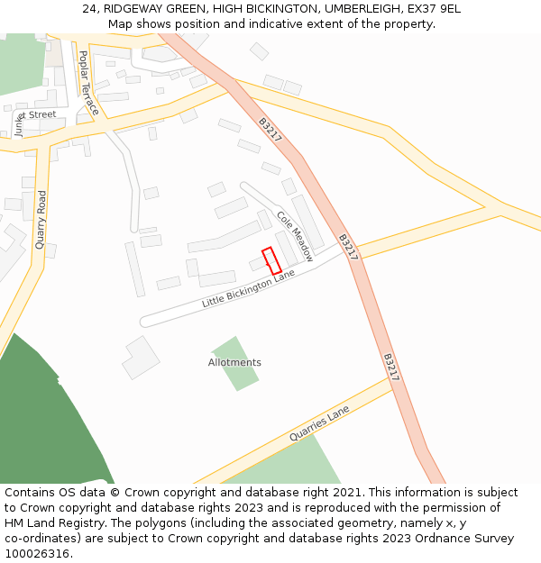 24, RIDGEWAY GREEN, HIGH BICKINGTON, UMBERLEIGH, EX37 9EL: Location map and indicative extent of plot