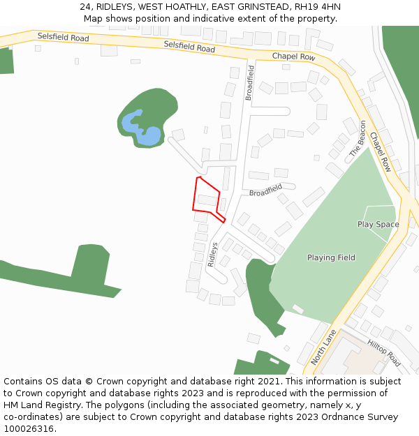 24, RIDLEYS, WEST HOATHLY, EAST GRINSTEAD, RH19 4HN: Location map and indicative extent of plot