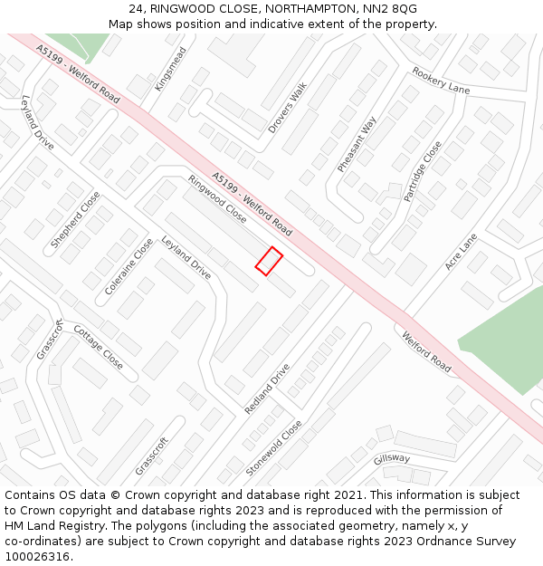 24, RINGWOOD CLOSE, NORTHAMPTON, NN2 8QG: Location map and indicative extent of plot