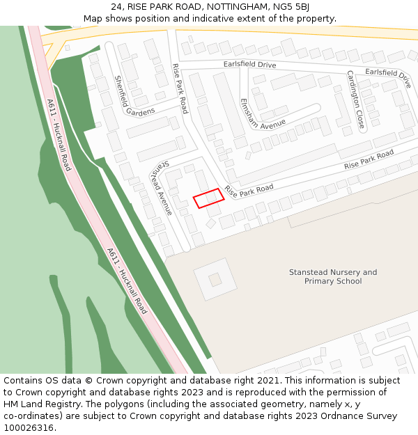 24, RISE PARK ROAD, NOTTINGHAM, NG5 5BJ: Location map and indicative extent of plot