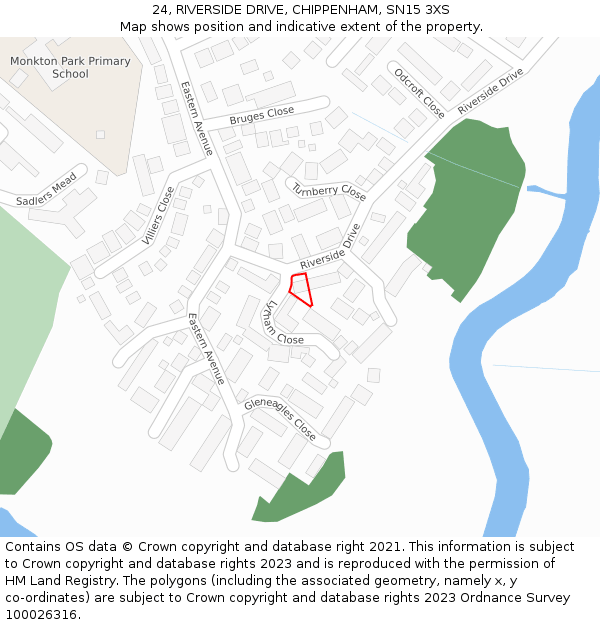 24, RIVERSIDE DRIVE, CHIPPENHAM, SN15 3XS: Location map and indicative extent of plot