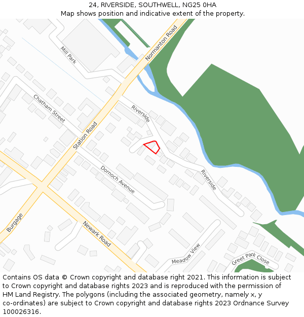 24, RIVERSIDE, SOUTHWELL, NG25 0HA: Location map and indicative extent of plot