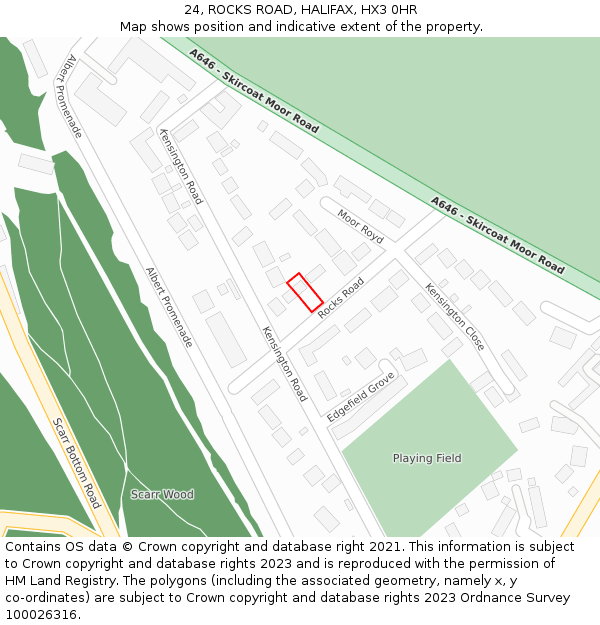 24, ROCKS ROAD, HALIFAX, HX3 0HR: Location map and indicative extent of plot