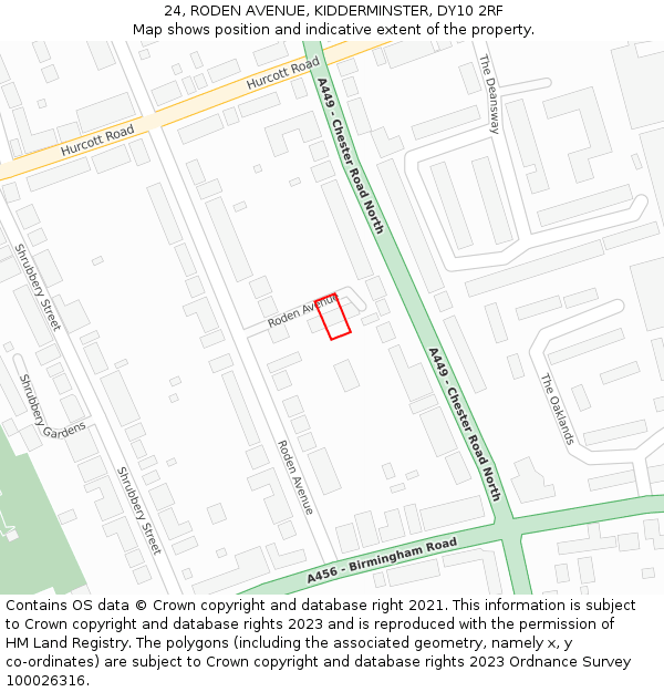 24, RODEN AVENUE, KIDDERMINSTER, DY10 2RF: Location map and indicative extent of plot