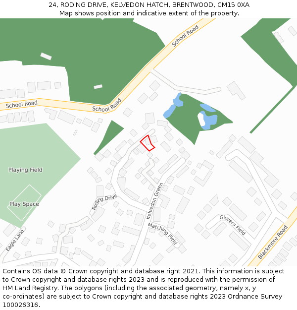 24, RODING DRIVE, KELVEDON HATCH, BRENTWOOD, CM15 0XA: Location map and indicative extent of plot
