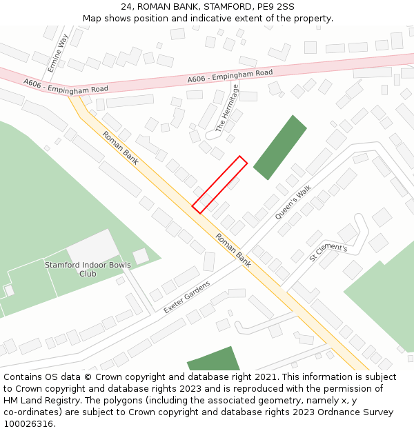 24, ROMAN BANK, STAMFORD, PE9 2SS: Location map and indicative extent of plot