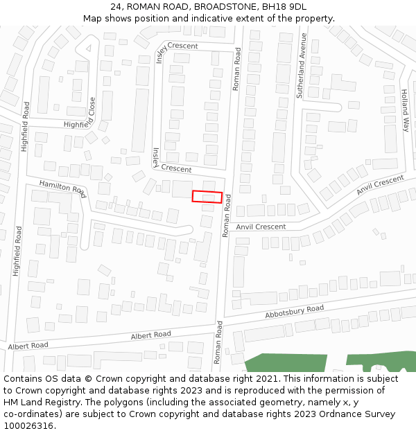 24, ROMAN ROAD, BROADSTONE, BH18 9DL: Location map and indicative extent of plot