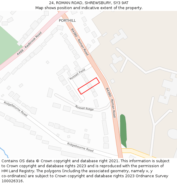 24, ROMAN ROAD, SHREWSBURY, SY3 9AT: Location map and indicative extent of plot
