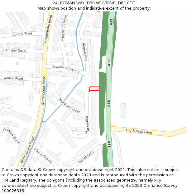 24, ROMAN WAY, BROMSGROVE, B61 0DT: Location map and indicative extent of plot