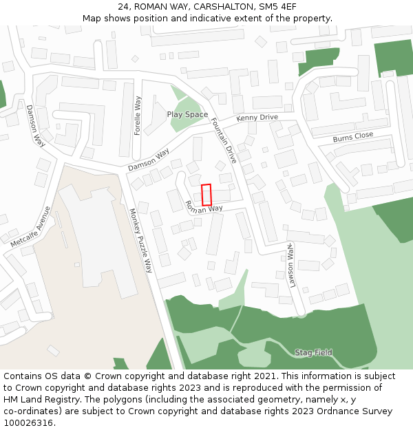 24, ROMAN WAY, CARSHALTON, SM5 4EF: Location map and indicative extent of plot