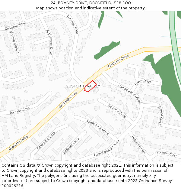 24, ROMNEY DRIVE, DRONFIELD, S18 1QQ: Location map and indicative extent of plot