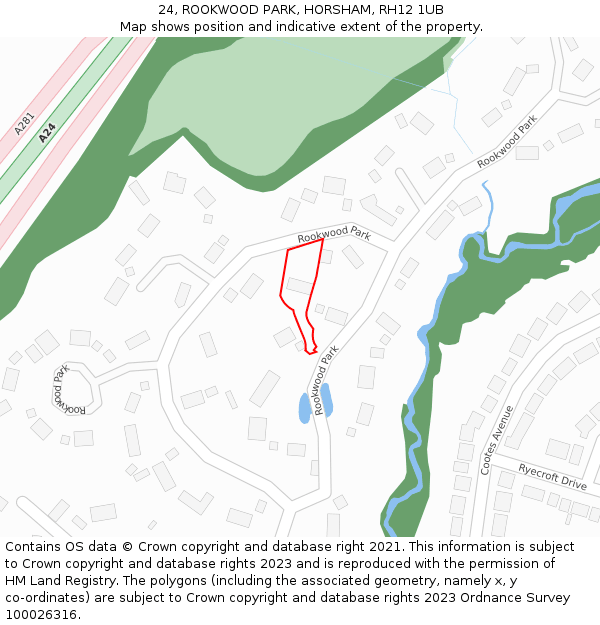 24, ROOKWOOD PARK, HORSHAM, RH12 1UB: Location map and indicative extent of plot