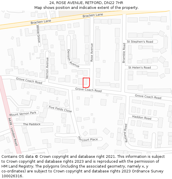 24, ROSE AVENUE, RETFORD, DN22 7HR: Location map and indicative extent of plot