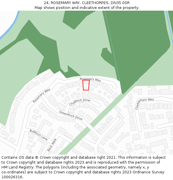 24, ROSEMARY WAY, CLEETHORPES, DN35 0SR: Location map and indicative extent of plot