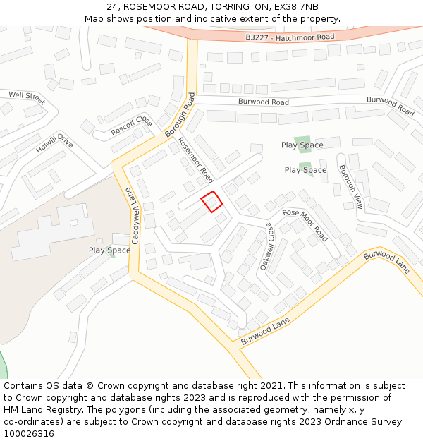 24, ROSEMOOR ROAD, TORRINGTON, EX38 7NB: Location map and indicative extent of plot