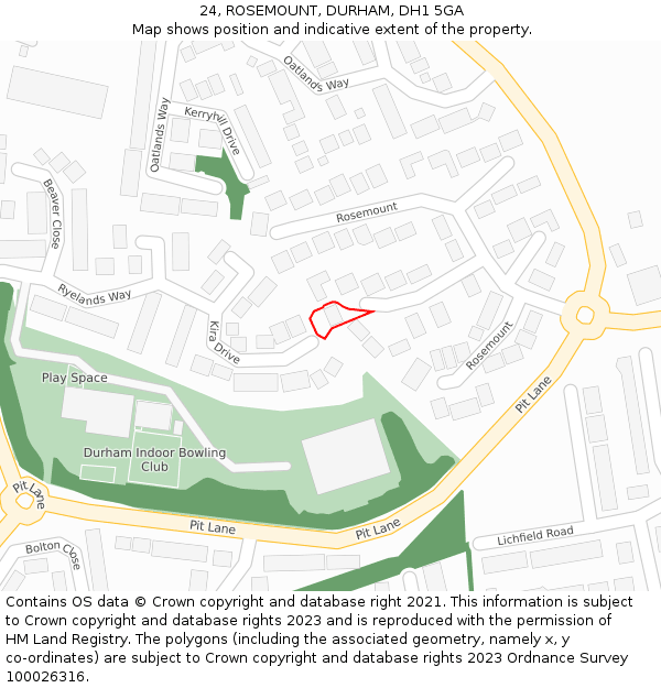 24, ROSEMOUNT, DURHAM, DH1 5GA: Location map and indicative extent of plot