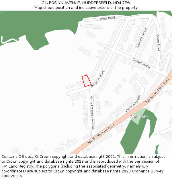 24, ROSLYN AVENUE, HUDDERSFIELD, HD4 7EW: Location map and indicative extent of plot