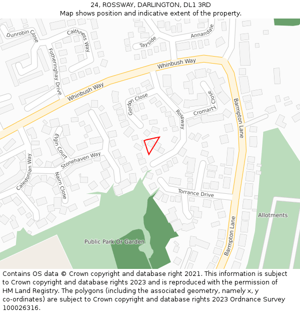 24, ROSSWAY, DARLINGTON, DL1 3RD: Location map and indicative extent of plot