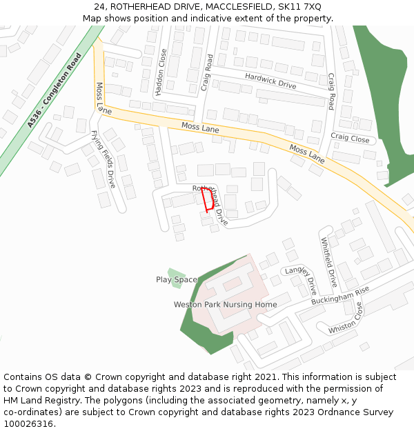 24, ROTHERHEAD DRIVE, MACCLESFIELD, SK11 7XQ: Location map and indicative extent of plot