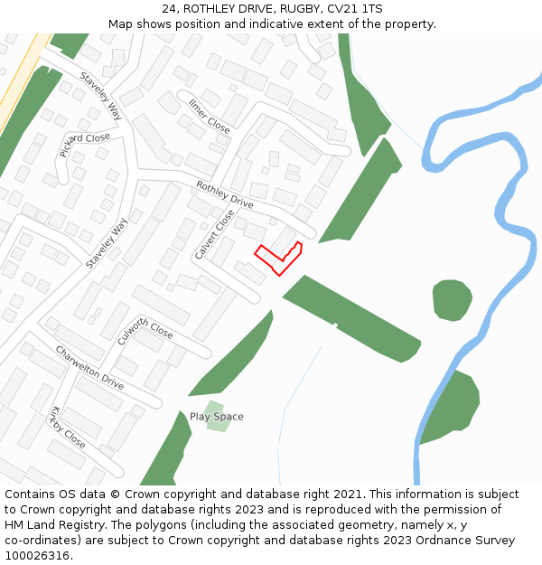 24, ROTHLEY DRIVE, RUGBY, CV21 1TS: Location map and indicative extent of plot