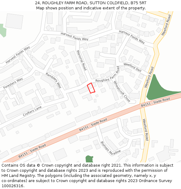 24, ROUGHLEY FARM ROAD, SUTTON COLDFIELD, B75 5RT: Location map and indicative extent of plot