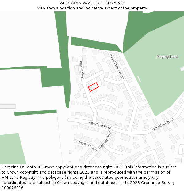 24, ROWAN WAY, HOLT, NR25 6TZ: Location map and indicative extent of plot