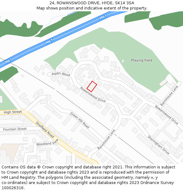 24, ROWANSWOOD DRIVE, HYDE, SK14 3SA: Location map and indicative extent of plot