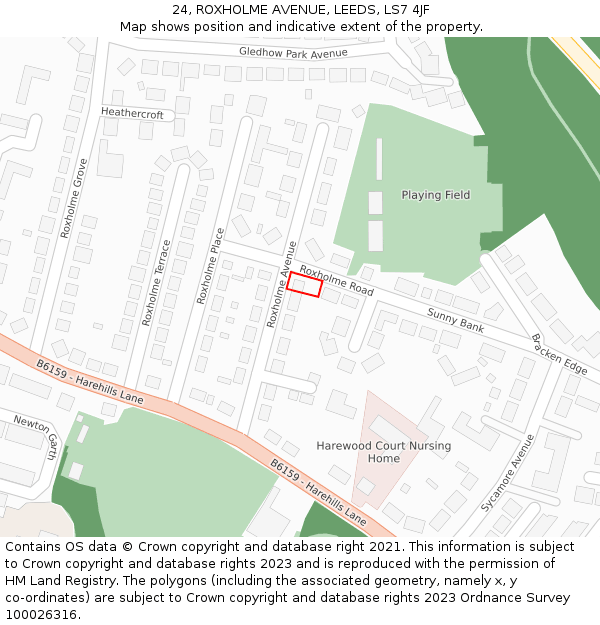 24, ROXHOLME AVENUE, LEEDS, LS7 4JF: Location map and indicative extent of plot