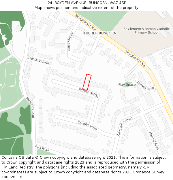 24, ROYDEN AVENUE, RUNCORN, WA7 4SP: Location map and indicative extent of plot