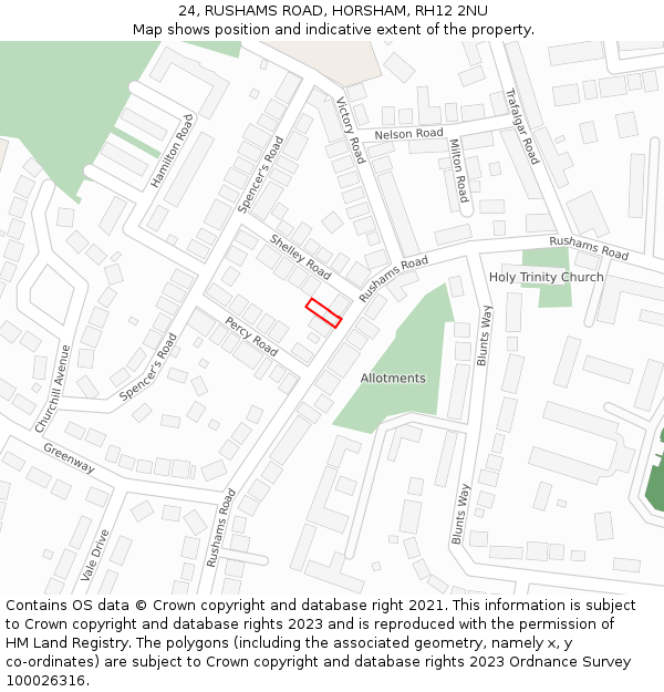 24, RUSHAMS ROAD, HORSHAM, RH12 2NU: Location map and indicative extent of plot