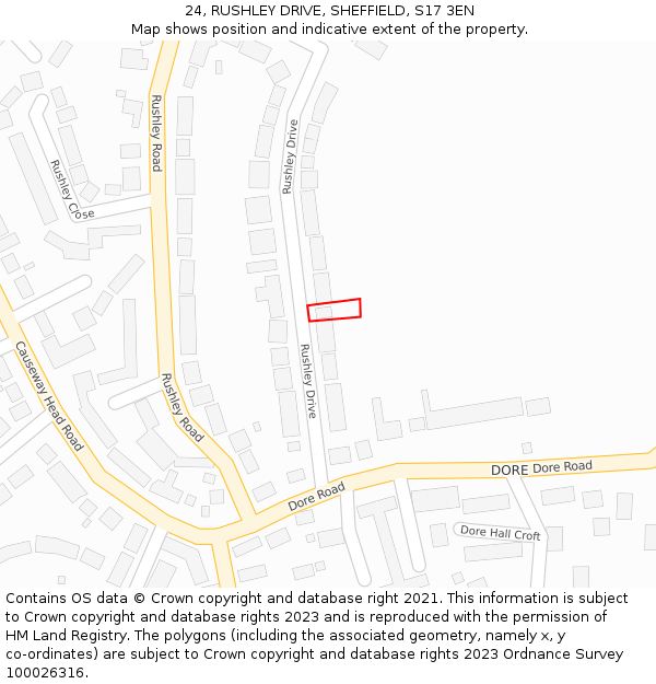 24, RUSHLEY DRIVE, SHEFFIELD, S17 3EN: Location map and indicative extent of plot