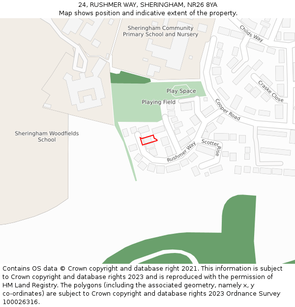 24, RUSHMER WAY, SHERINGHAM, NR26 8YA: Location map and indicative extent of plot