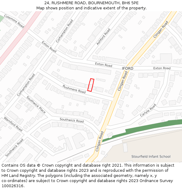 24, RUSHMERE ROAD, BOURNEMOUTH, BH6 5PE: Location map and indicative extent of plot