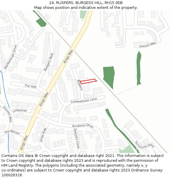 24, RUSPERS, BURGESS HILL, RH15 0EB: Location map and indicative extent of plot