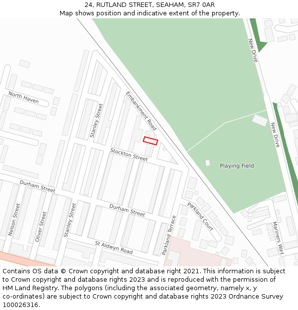 24, RUTLAND STREET, SEAHAM, SR7 0AR: Location map and indicative extent of plot