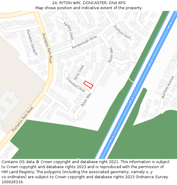 24, RYTON WAY, DONCASTER, DN4 6PS: Location map and indicative extent of plot