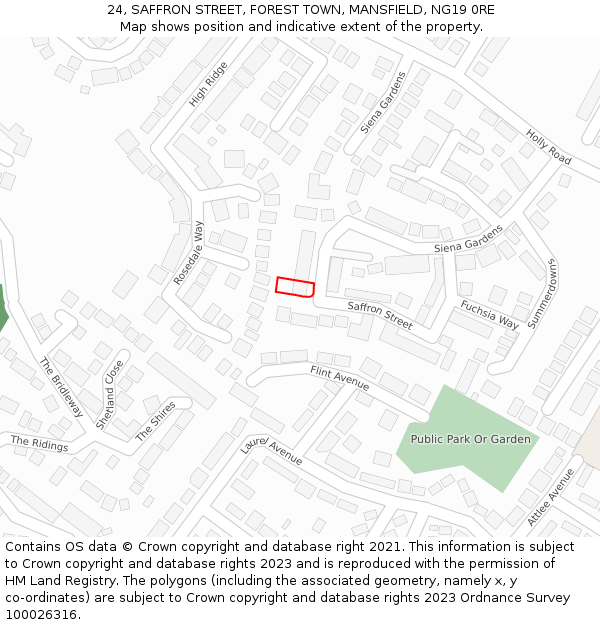 24, SAFFRON STREET, FOREST TOWN, MANSFIELD, NG19 0RE: Location map and indicative extent of plot